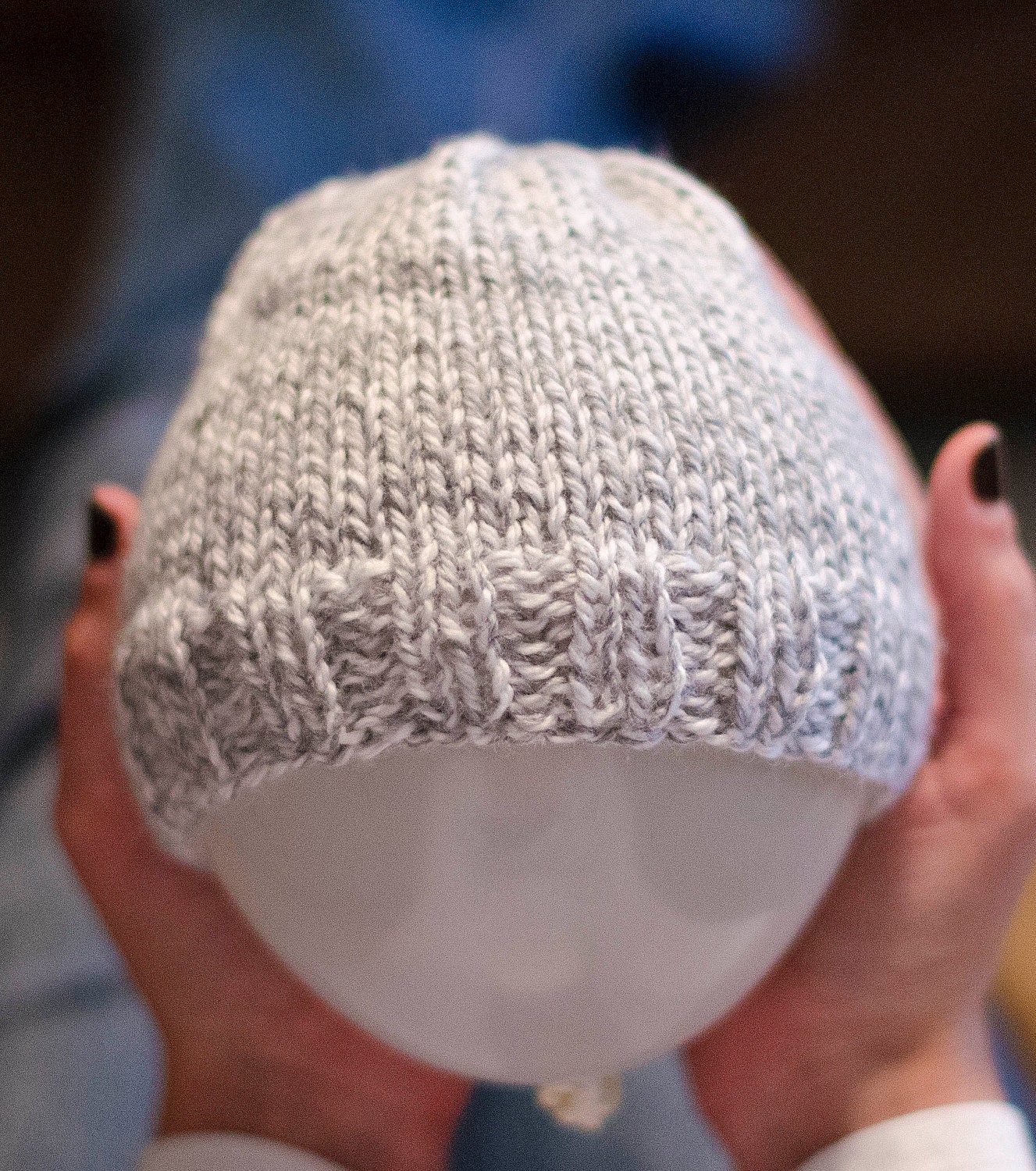 Gray and White Beanie