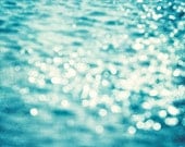 11x14 Print - abstract photography blue aqua bokeh water sparkle sparkly circles ocean photography fine sea wall art photograph, "Shimmer"