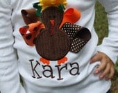 Thanksgiving Shirt for girls -- Pretty Little Turkey -- long sleeve shirt for babies, toddlers and big girls-- personalized with name