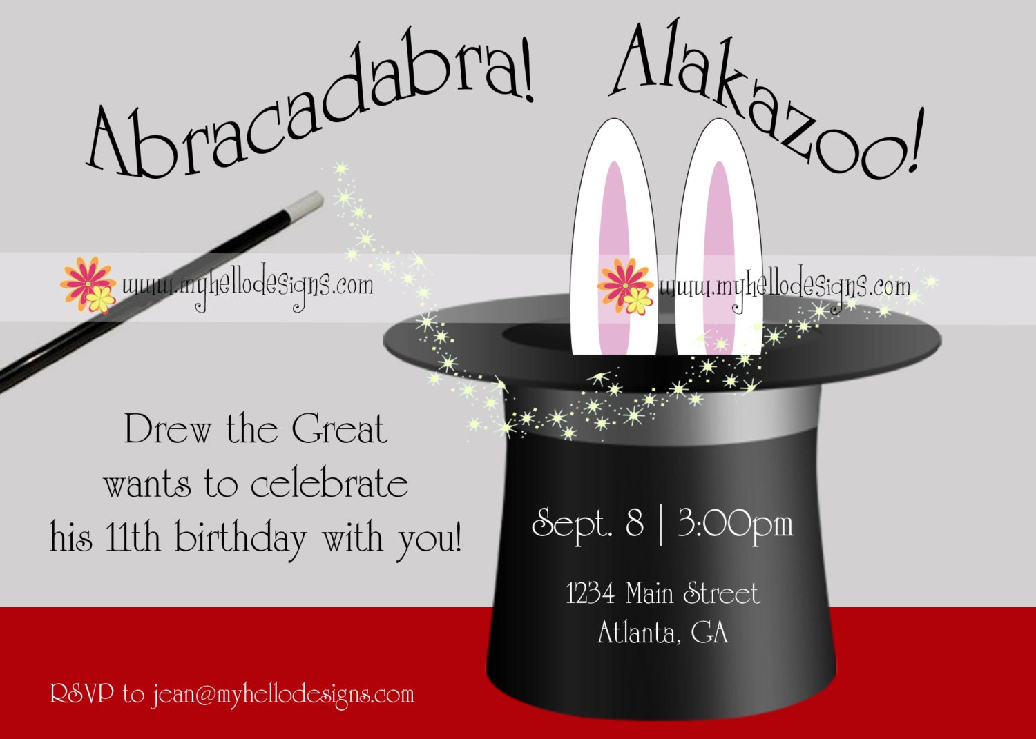 Birthday Invitations: Magic with Hat & Bunny