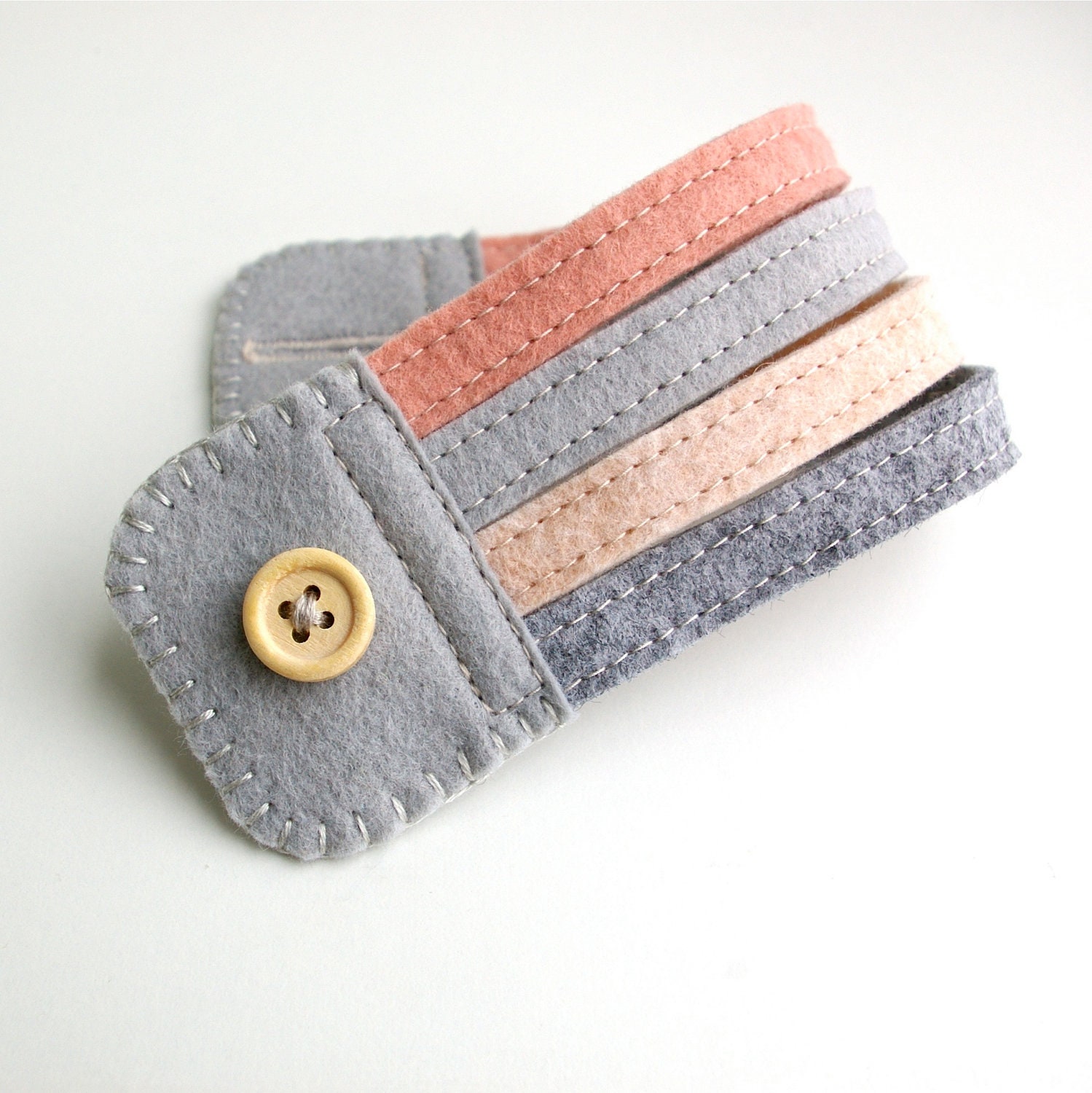 Wool Felt Bracelet Wristband Cuff // Pink & Grey // LoftFullOfGoodies