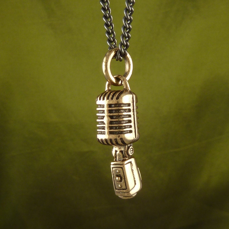 Microphone Necklace Bronze Microphone Pendant on 24 by LostApostle