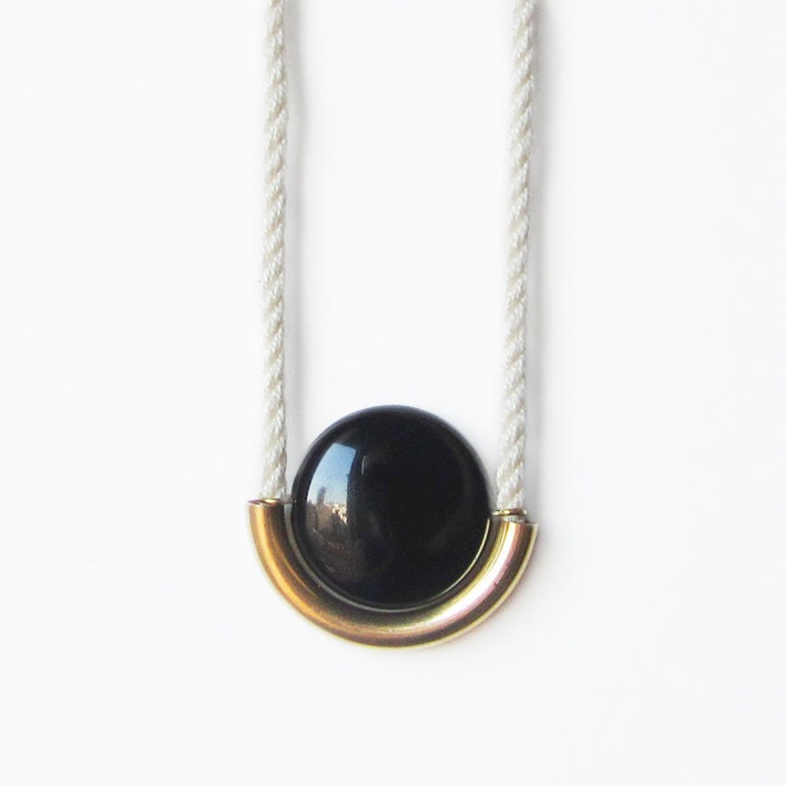 NEW -  Onyx, vintage brass and Mokuba cord