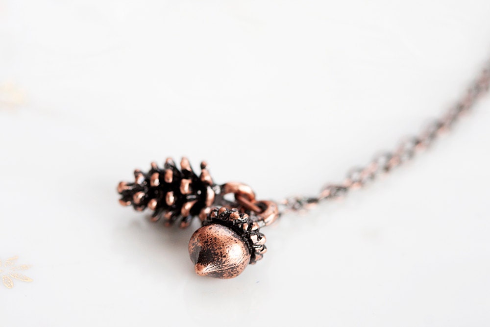 Autumn Acorn Pine Cone Necklace Christmas Fall Woodland Pinecone Forest Acorn Necklace Nature Jewelry - N228