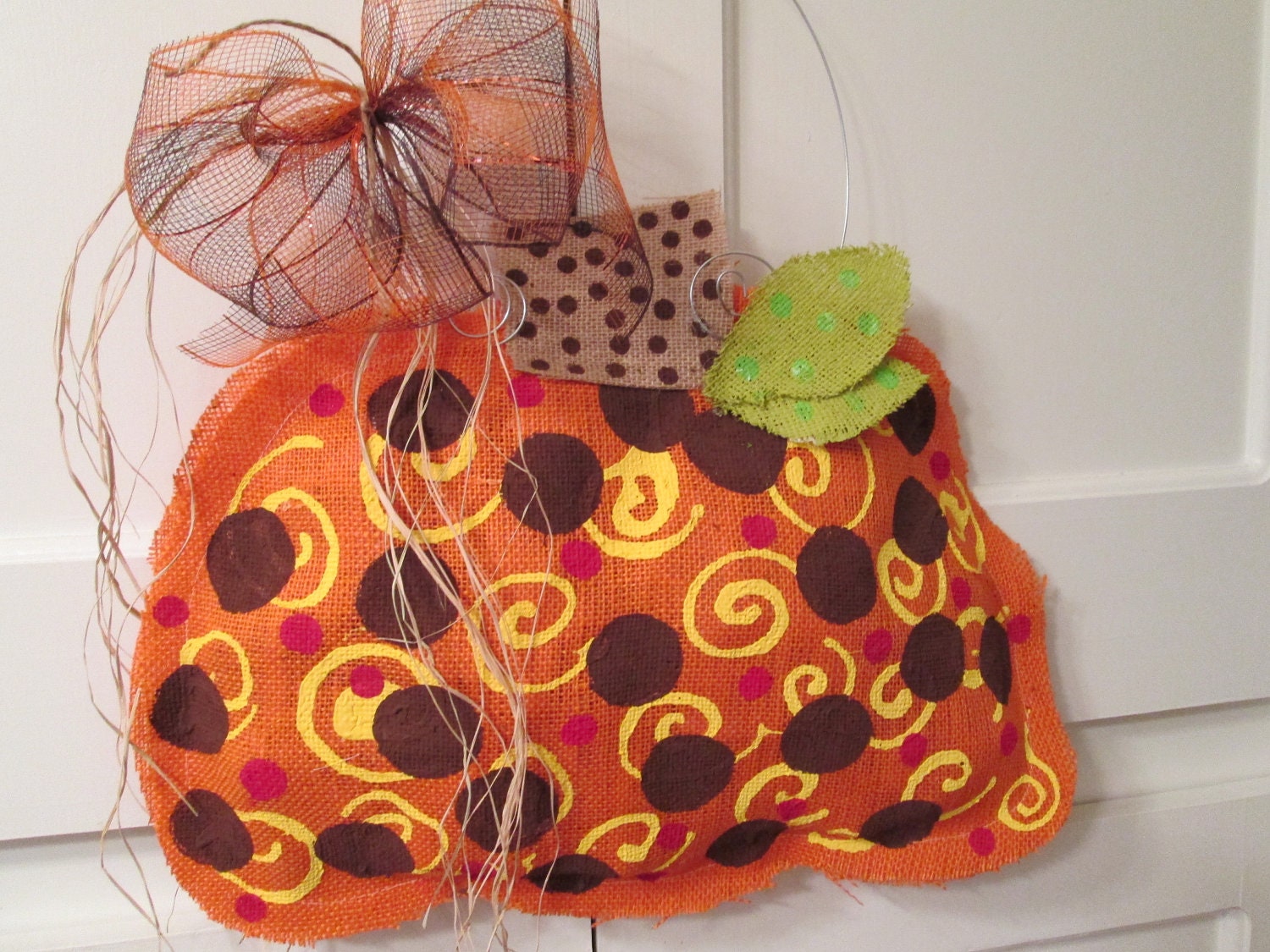 Orange Burlap Pumpkin Door Hanger Fall Burlap Polka Dot