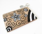 key chain journal hand stamped peace sign hand painted journal - black white stripes flowers