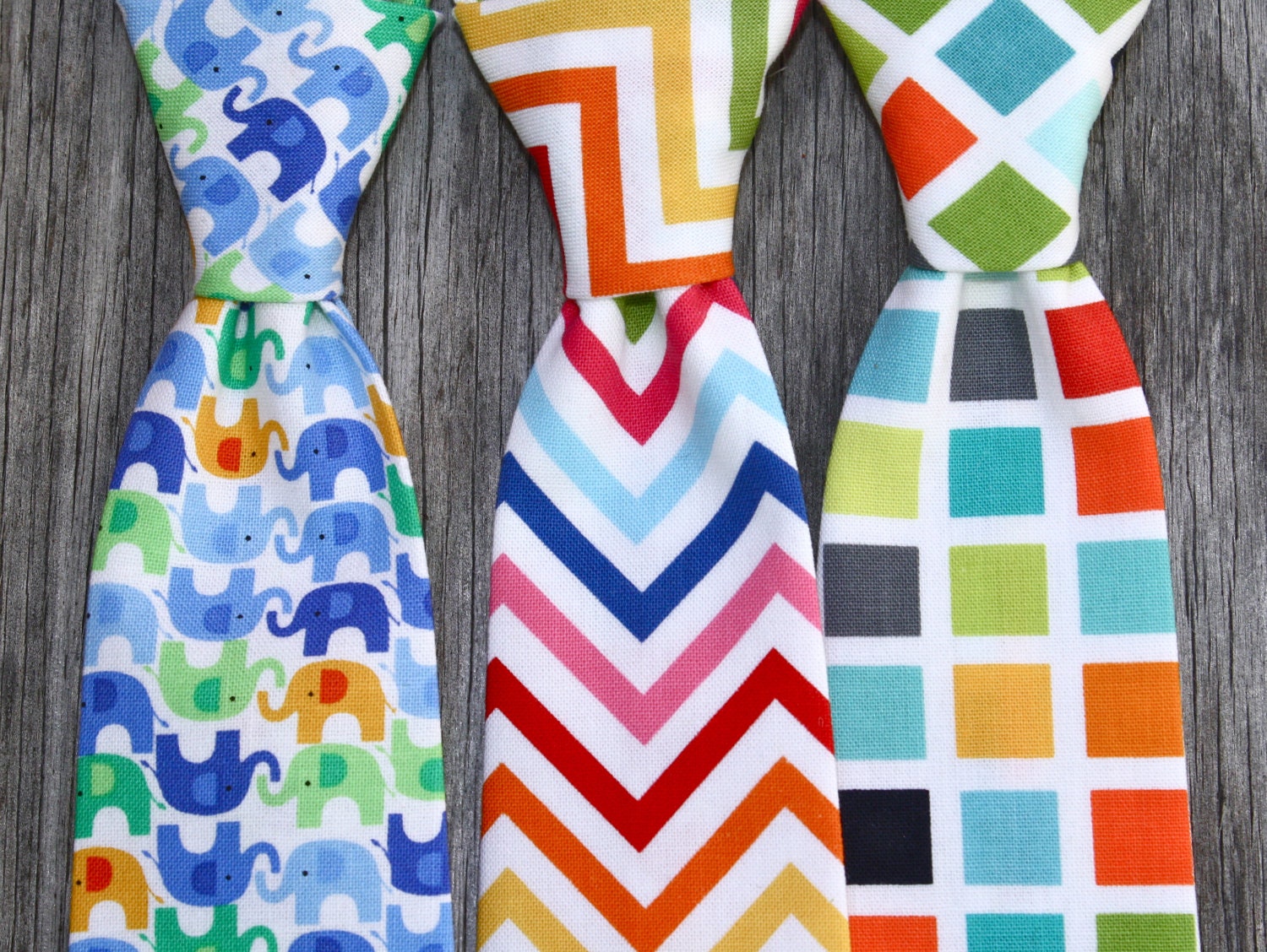 Boys Rainbow Neck Tie --  Elephant Tie -- Rainbow Chevron Tie --  Rainbow Plaid -- Baby Elephant Tie