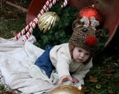 CHILD Size Rudolph Reindeer Crochet hat GREAT photo prop or gift for Christmas