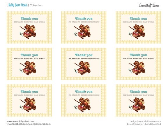 Teddy Bear Picnic (yellow) - Custom Printable Thank you/Favor tags- Teddy Bear party, Picnic Il_570xn