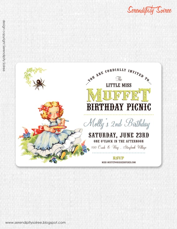 Little Miss Muffet - Custom Printable Invitation - Little Miss Muffet Birthday Party, storybook shower Il_570xn
