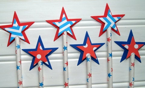 Patriotic 4th of July Star Cupcake Topppers on Paper Straws Il_170x135