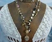 CORO VINTAGE 4 WAY Locket double wrap  vintage assemblage antique cameo necklace
