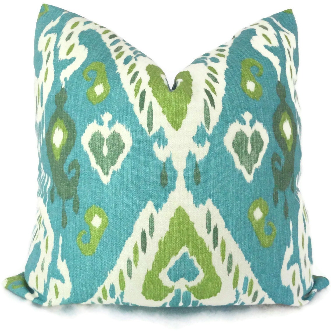 Aqua and Green Ikat Decorative Pillow Cover 18x18, 20x20, 22x22, 14x20 or 12x24, Accent Pillow, Throw Pillow, Pillow Cover