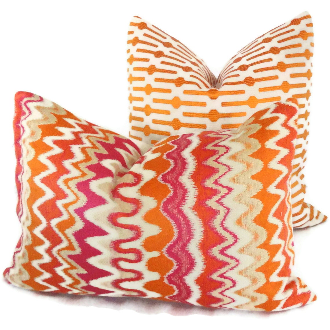 Kravet Couture Orange and Pink Zig Zag Decorative Pillow Cover 18x18, 20x20, 14x20 or 12x24 Throw Pillow, Accent Pillow