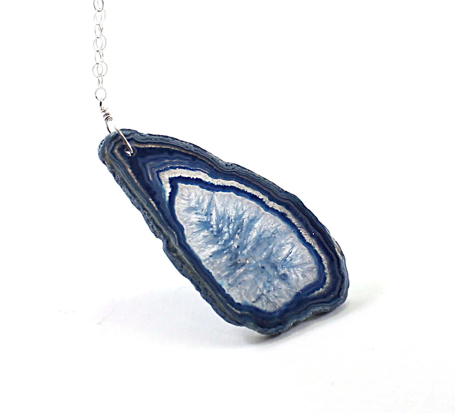 Blue necklace - drusy agate geode, sterling silver handmade druzy jewelry, pendant luxury gift for women