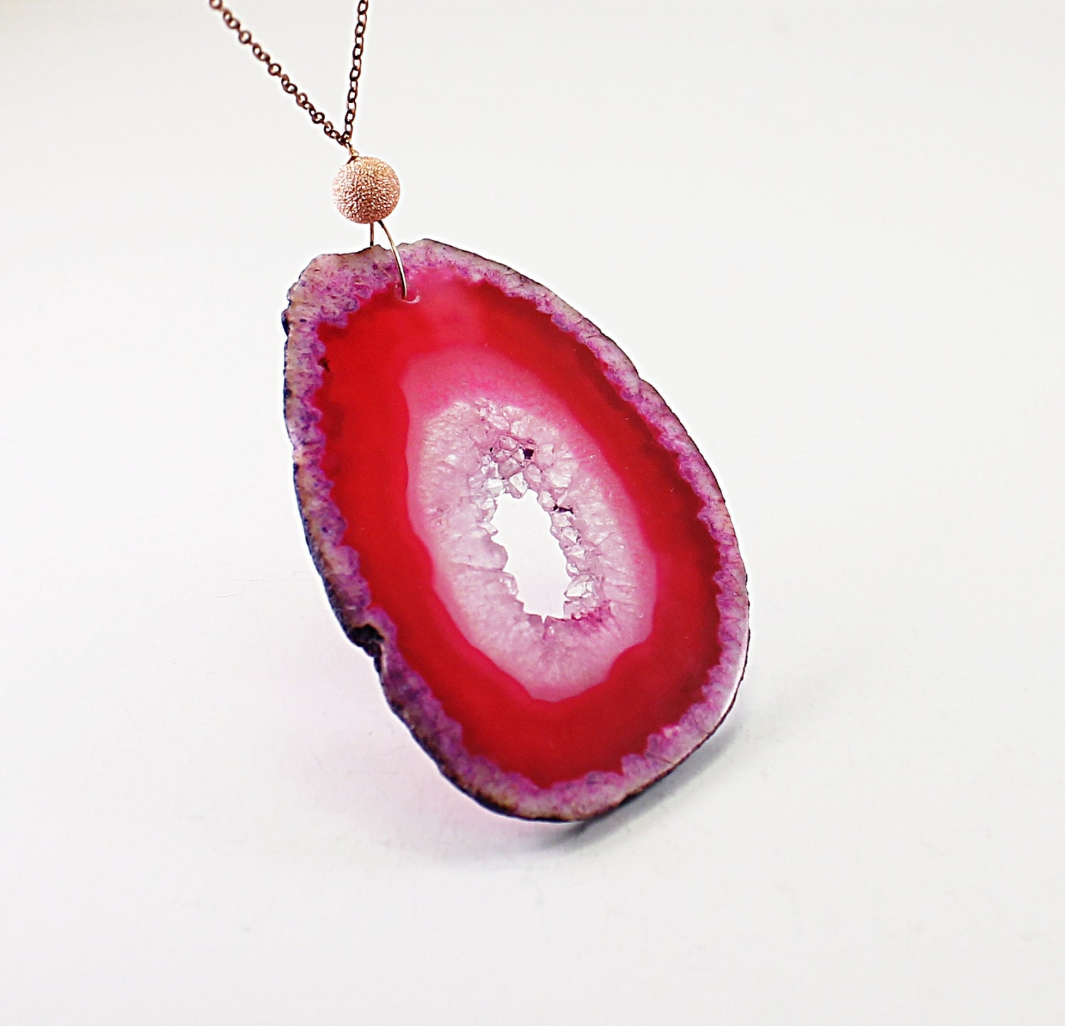 Agate Necklace on Pink Necklace  Agate Druzy Necklace  Agate Necklace  Drusy Pendant