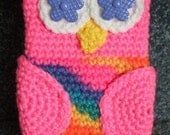 Completed Hand Crocheted Owl iPhone Cell Nintendo 3DS Cover Bag Case Flower Power Rainbow