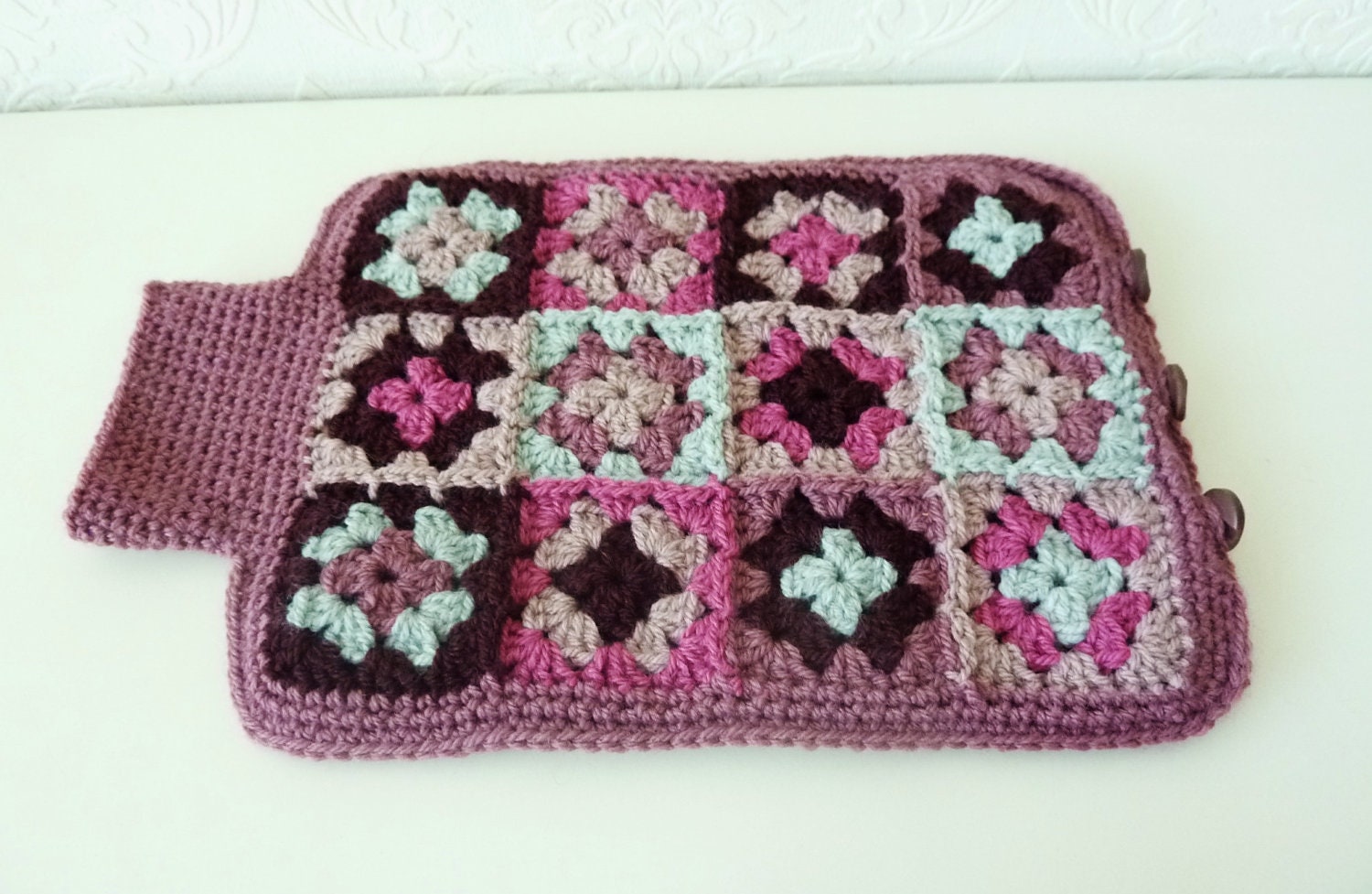 Crochet Hot Water Bottle Cover,  Hot Water Bottle Cozy, Granny Squares Cover