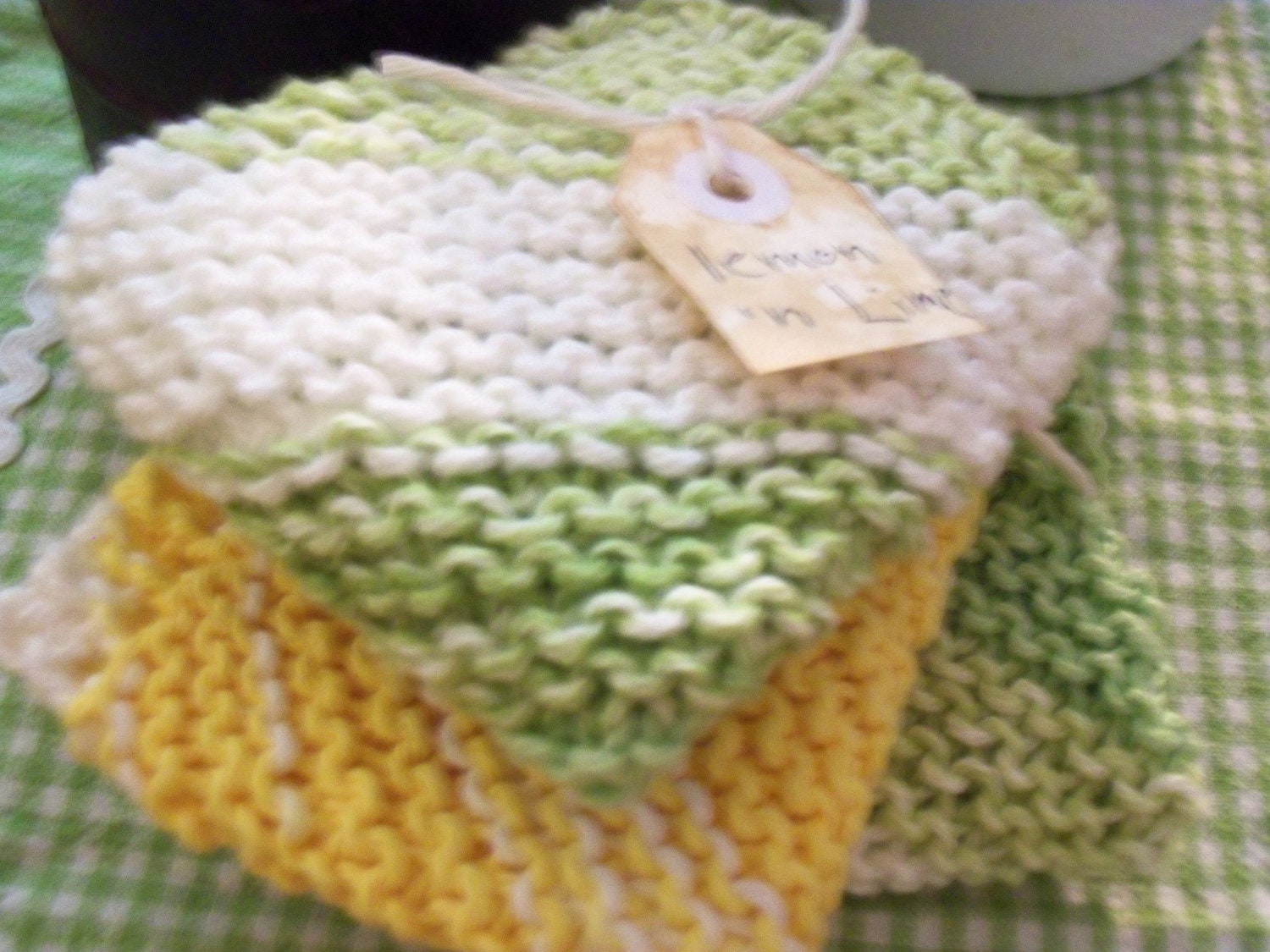 hand knit dish cloths wash cloths  mug keeps  plant keeps