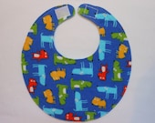 Baby Bibs, four soft layers, reversible, blue with cute, goofy dogs
