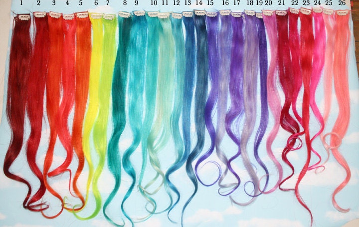 Rainbow Colored Human Hair Extensions, Colored Hair Extension Clip, Hair Wefts, Clip in Hair, Pastel Hair, Dipped Dyed Hair