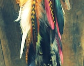 Dream Wolf-Handmade Natural Extra Long Chain Feather Hair Extension Clip, 13 inches, or Single Feather Earring, Grizzly Feathers