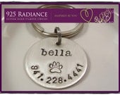PET ID TAG - Sterling Silver Hand Stamped Pet Identification Tag For Collar