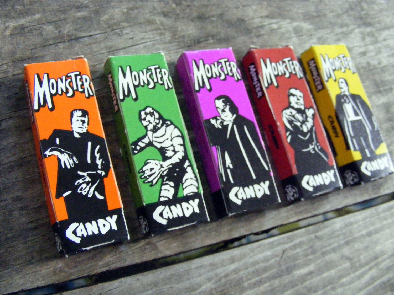 Monster Candy Stick Boxes / Creature from the Black Lagoon, Werewolf, Frankenstein, Count Dracula the Vampire