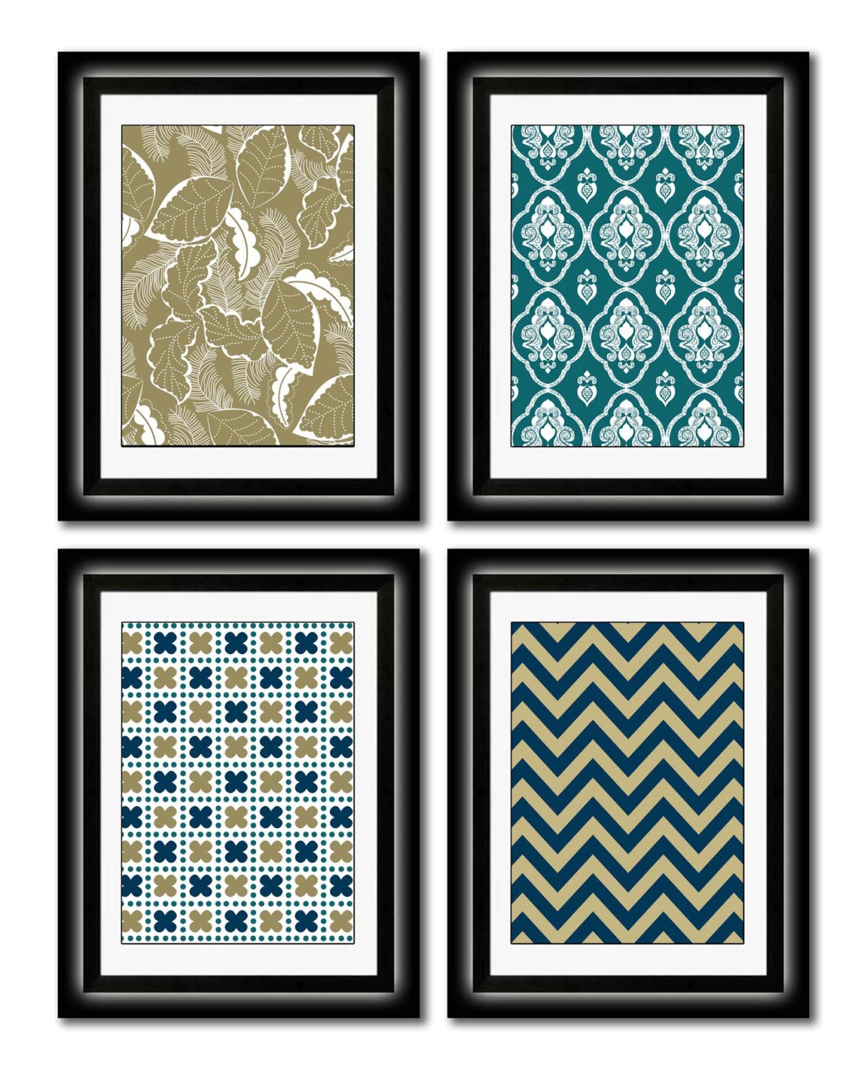 Set of Four Modern Vintage Turquoise/Green Wall Art - Print Set - Home Decor - 8x11 Prints (Unframed)