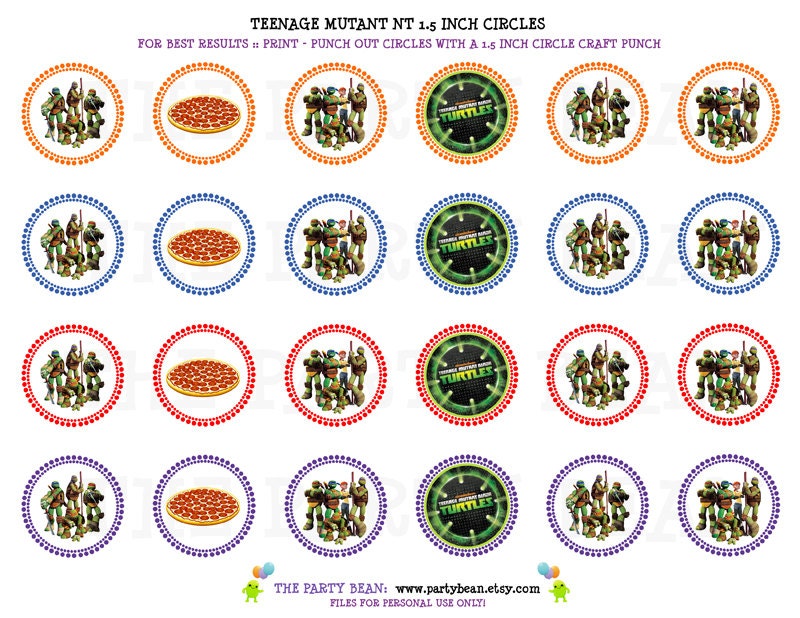 Teenage Mutant Ninja Turtles (TMNT) Birthday Cupcake Toppers - Stickers - Tags: Digital pdf File YOU PRINT -1.5 Inch Circles Il_170x135
