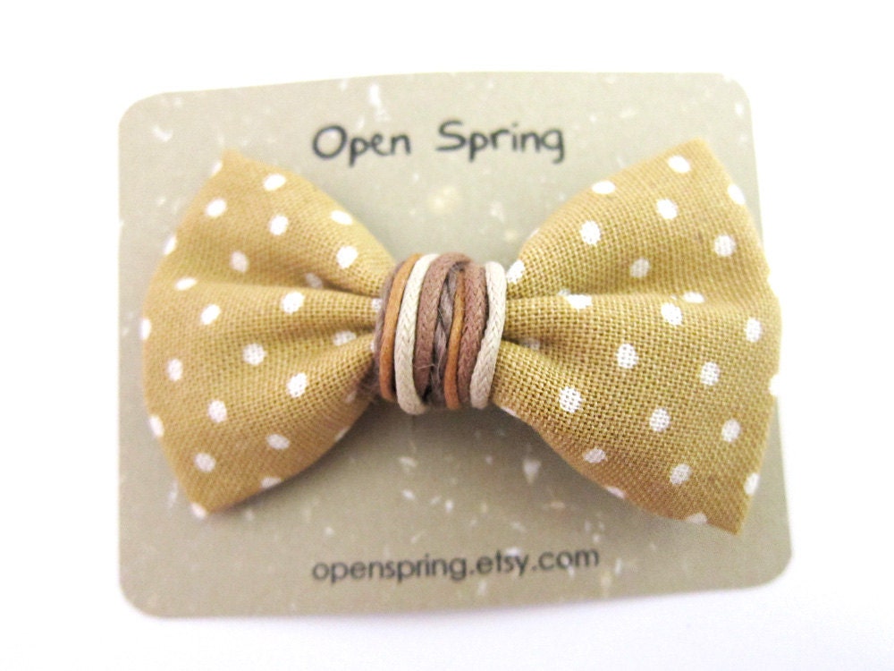Hair bow - strapped khaki polka dots