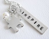 Autism Teacher Therapist - Puzzle Piece - INPSPIRE - Personalized Necklace - Hand Stamped - Sterling Silver