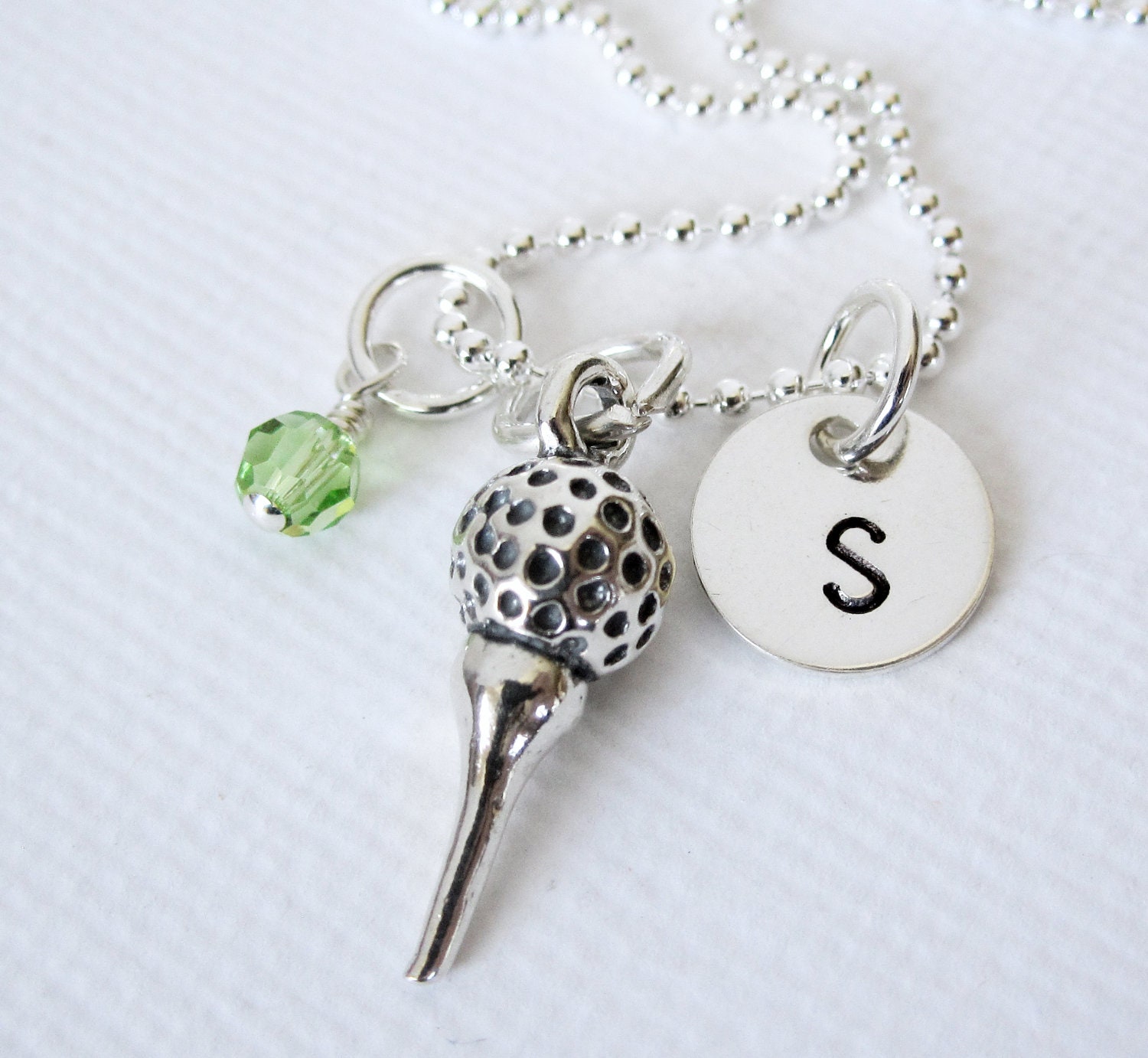 Golf Necklace - Golfer Jewelry - Golf Ball and Tee - Sterling Silver - Personalized Initial - Patricia Ann Jewelry Designs