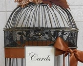 Card Box / Birdcage Wedding Card Holder / Fall Animal Print / Coffee Color