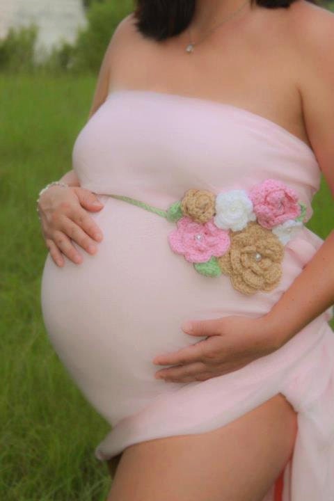 Crochet MATERNITY Simply Sweet Belly Blossom Sash, Photography Prop