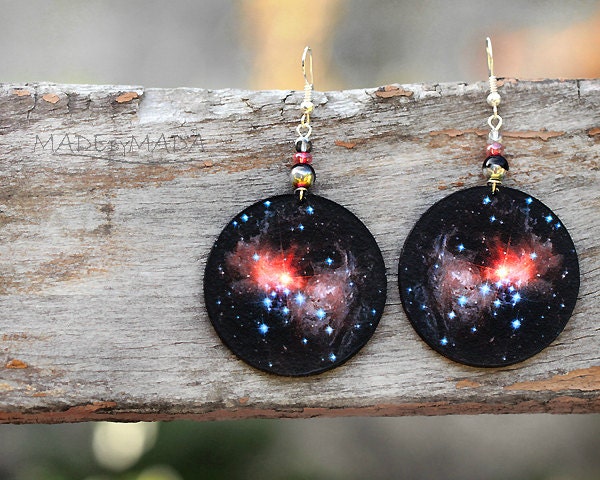 Universe Earrings Nebula Space Dangle Round Jewelry, diameter 4cm (1,57 inch) (C5)