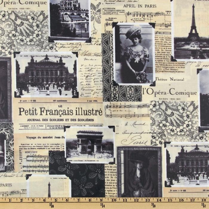 18 x 20 Sepia News LAMINATED fabric  (aka oilcloth, vinyl, coated, slicker) BPA free April in Paris