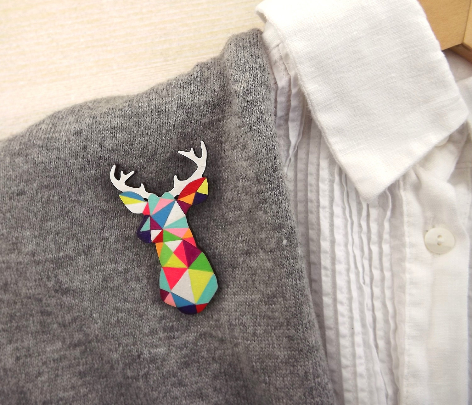 Geometric Deer Brooch Neon 'Stag Head'