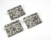 Bridesmaid Gift Set of 3 three coin purses, Liberty print coin pouch, grey taupe cream boho floral, Small gift idea
