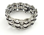 Pop Tab Ring Pull Silver Bracelet with Black Elastic Upcycled Metal Unisex Can Soda Pop Coke