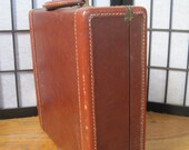 Vintage 1940s Suitcase Brown Rust Caramel Mahogany Copper Leather Small Overnight Travel Bag Carryon Distressed Carryall