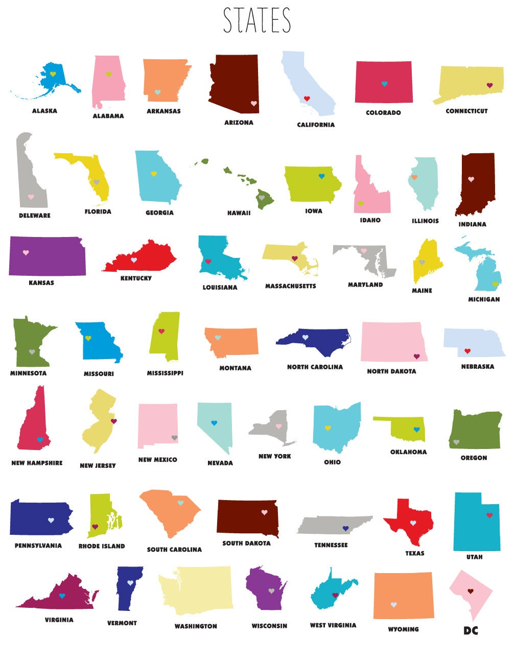Custom state love print, ANY city or state 8" x 10" print