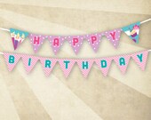PRINTABLE Happy Birthday Banner (Cute as a Cupcake - Pink Teal Purple)