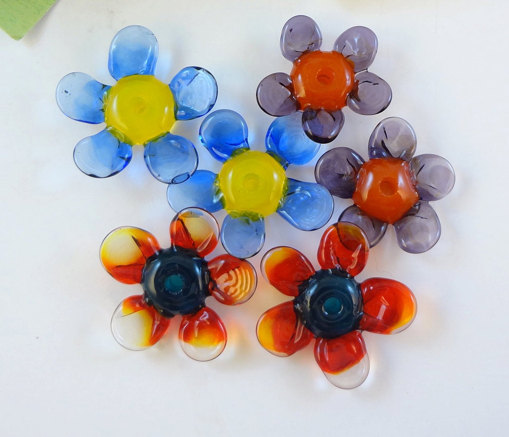 Lampwork Bead Flowers - ' Fun Flowers'