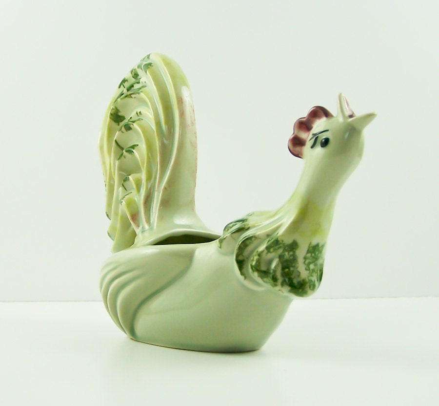 Vintage Rooster Ceramic Planter - esther2u2