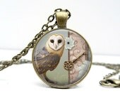 Owl Key Necklace Glass Art Pendant Picture Pendant Photo Pendant Handcrafted Jewelry by Lizabettas