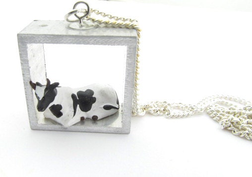 Cow Diorama Necklace Cattle Miniblings Miniature Farm Farmer - miniblings