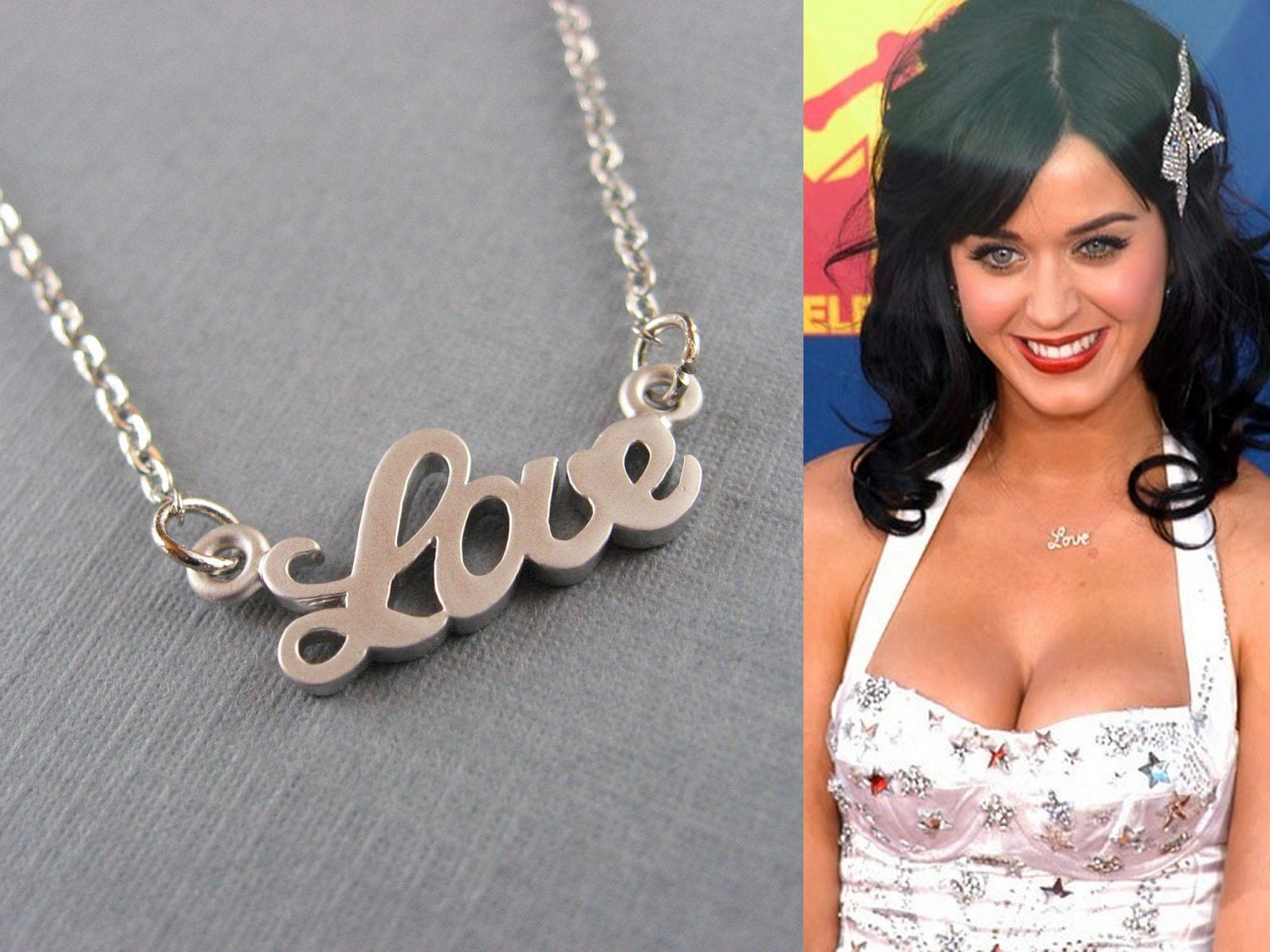 Buy best anniversary gifts - Silver LOVE Necklace, Celebrity Inspied Necklace, Katie Perry, Valentine Necklace, Anniversary gifts, bridesmaid, sisters, best friends