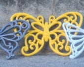 Yellow Gray/Grey and White Butterfly Set Vintage Ornate