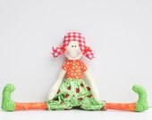 Cloth doll,softie,stuffed doll cute textile doll for little girl- handmade child friendly fabric doll plush orange green red- gift for girl
